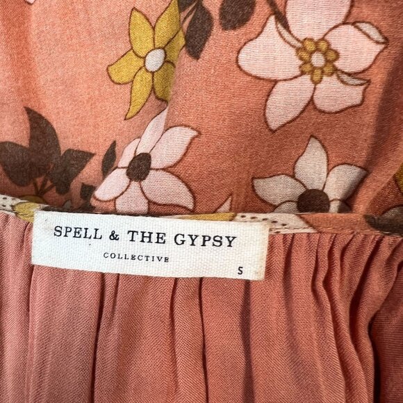 Spell & the Gypsy Collective Buttercup Mini Dress Sunrise Caramel Belted Small - Picture 6 of 16
